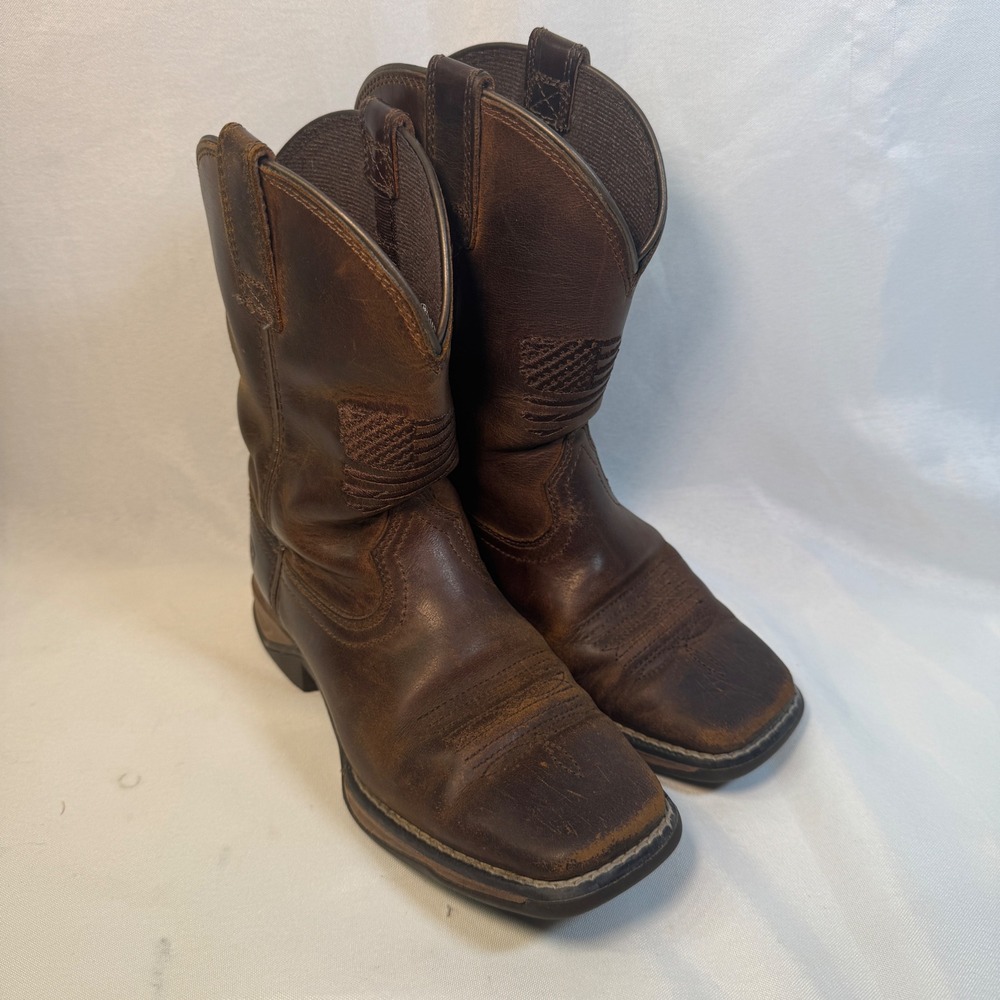 Ariat Kids Sport Patriot Brown Leather Square Toe Western Boots 10040365 Size 13